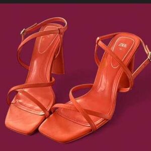 Orange Zara Strappy heels spring classic party evening $58 casual
